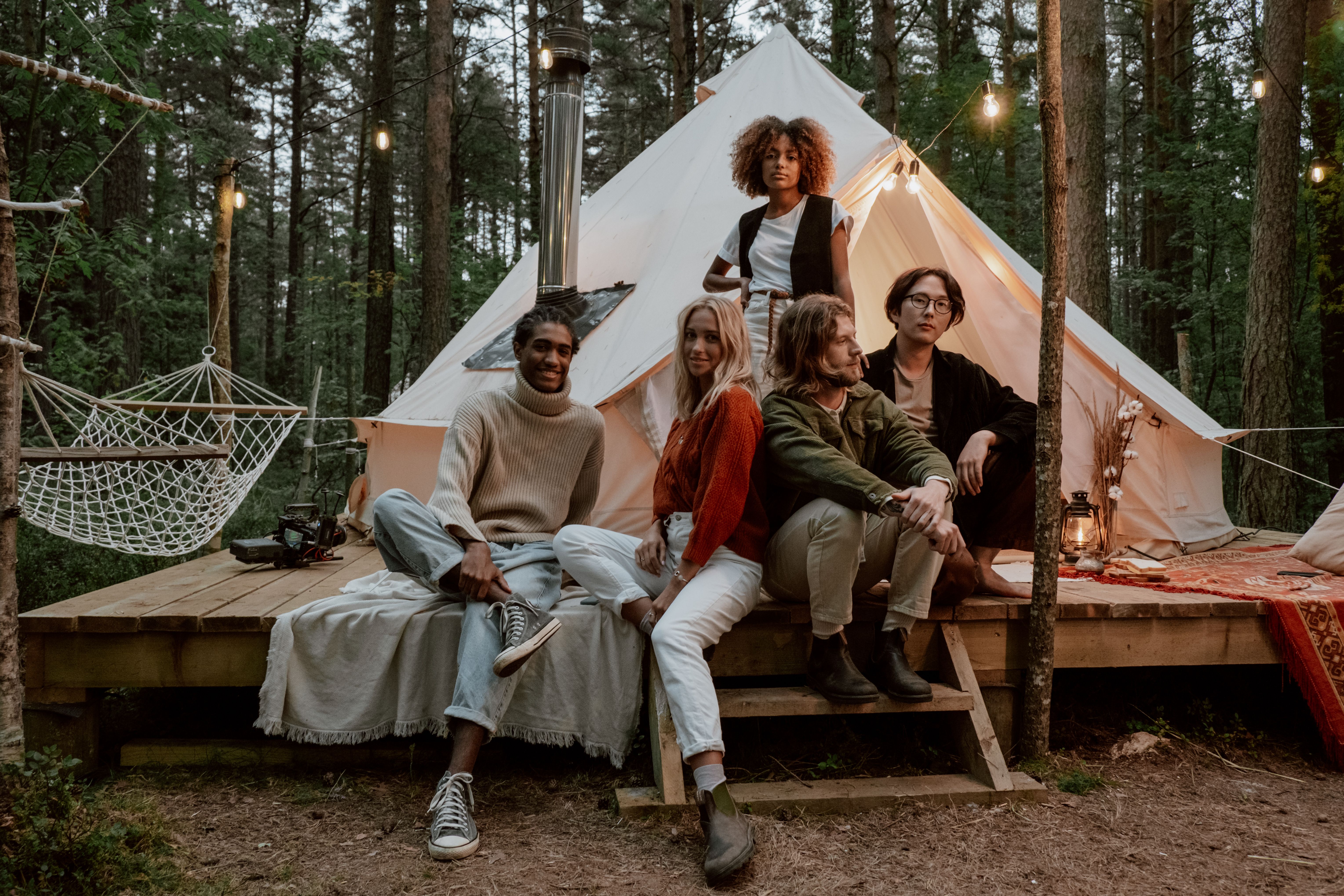 Friends gathered at an outdoor retreat setting